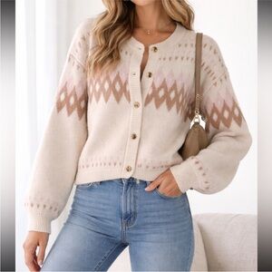 🍁NWT Song of Style Pink and Brown Geometric Cardigan